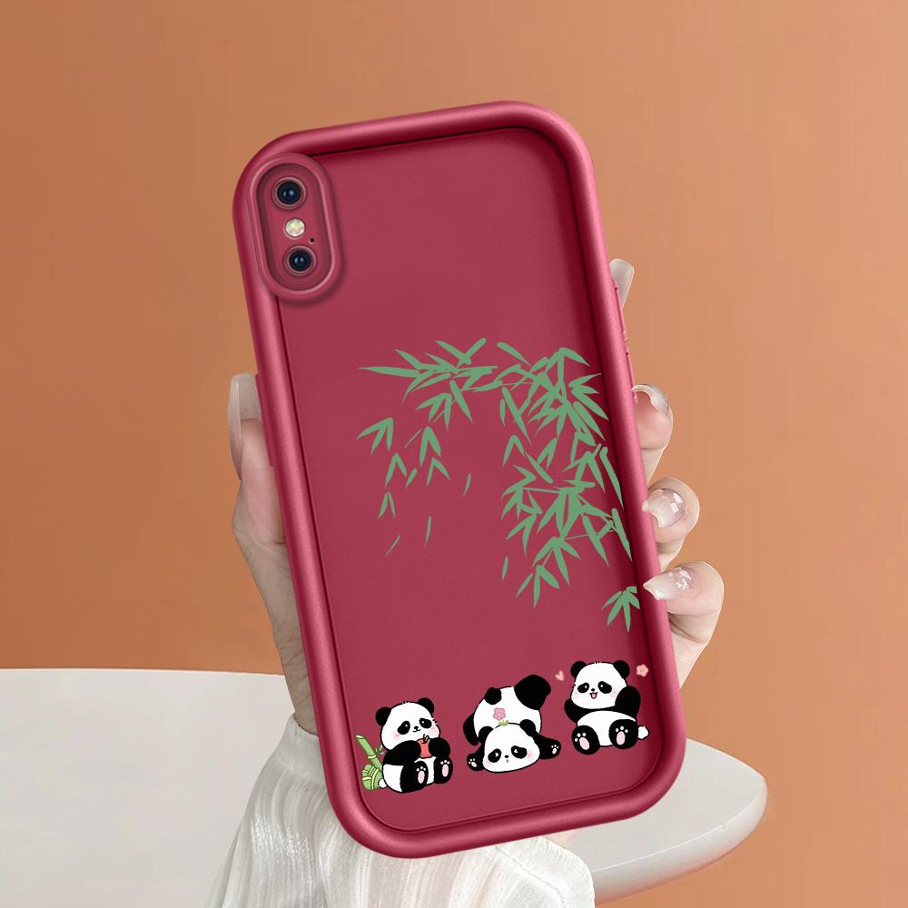 Cute Panda Bamboo Phone Casing for Realme OPPO Reno VIVO Infinix Tecno Oneplus Full Cover Camera Shockproof Protection Rubber Case Cover