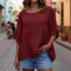 Blusa da Donna Manica a Pipistrello Misto Lino Scollo Rotondo Tasche Casual Larga Tunica Top