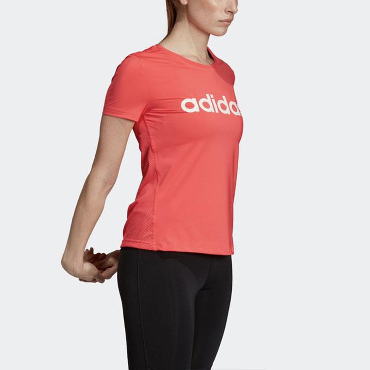 Adidas W D2M Lo Tee Training Logo Print Vintage Round Neck Short Sleeve T-Shirt Women Tops Bright-Pink Fluorescent DU2083