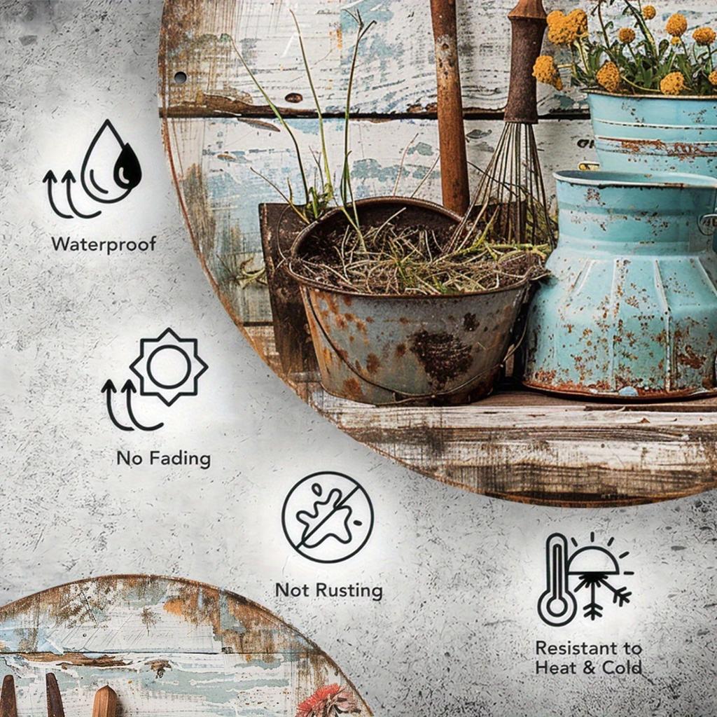 Wooden Disc Scrap Flower Pot Fork Sign 1 Piece 2D Wall Art Indoor/Outdoor Holiday Decoration Garden Room Decoration