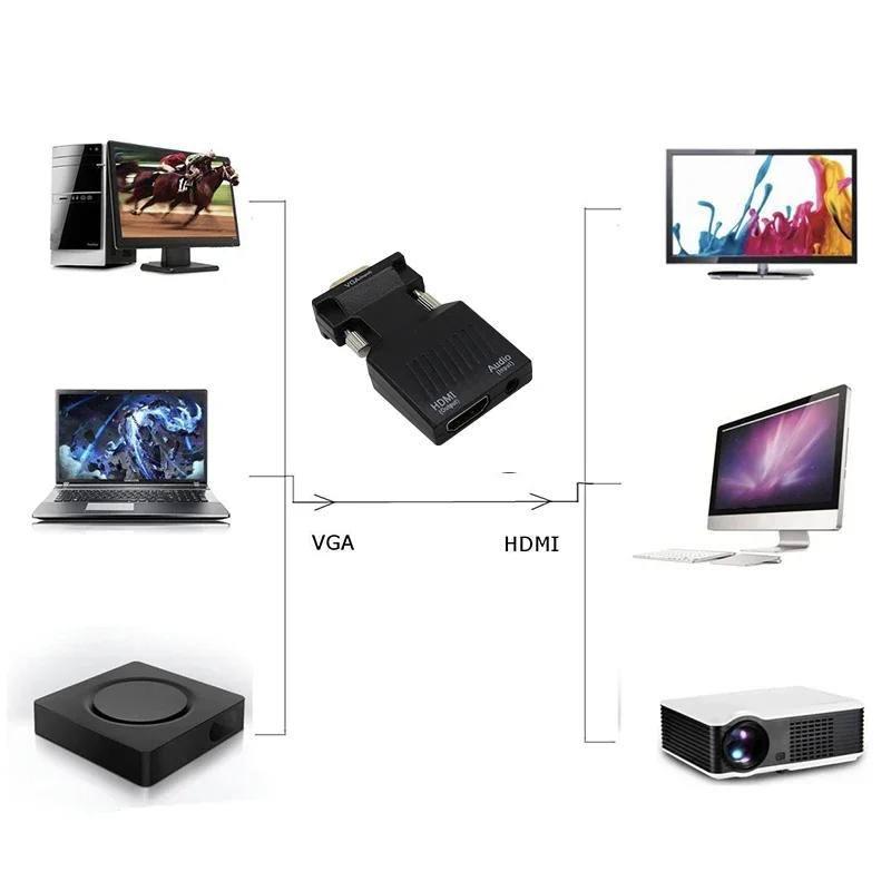 HDMI-compatible To VGA Converter Adapter 1080P VGA Adapter 3.5MM Audio Jack For PC Desktop Laptop To HDTV Projector Video Audio