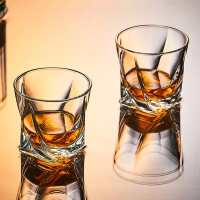 10oz 2pcs Set Water Cup Creative Geometry Glass Whiskey Foreign Wine Cups Twisted Grain Coffee Mug Cocktail Cups Glass Drinkware