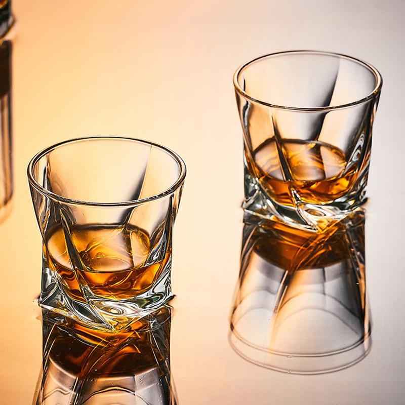 10oz 2pcs Set Water Cup Creative Geometry Glass Whiskey Foreign Wine Cups Twisted Grain Coffee Mug Cocktail Cups Glass Drinkware