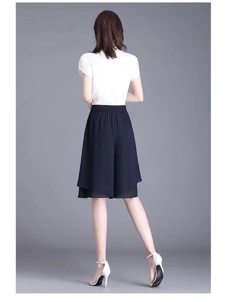 Summer Plus Size Chiffon High Waist Shorts for Women - Loose Wide Leg Skort for Middle-Aged and Elderly Mothers