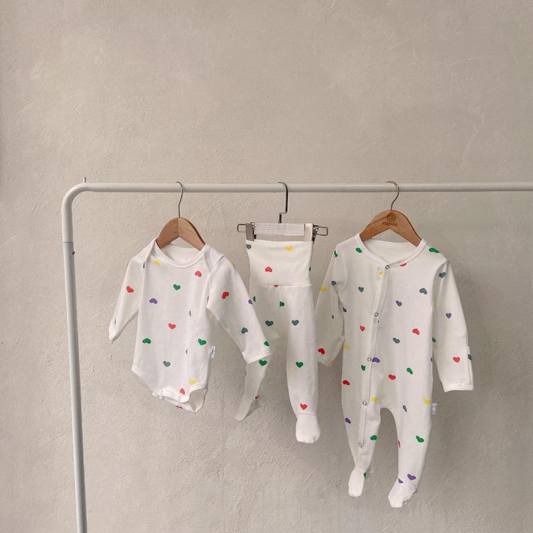 2025 Spring Newborn Colorful Heart Footed Romper Snap-Front Bodysuit