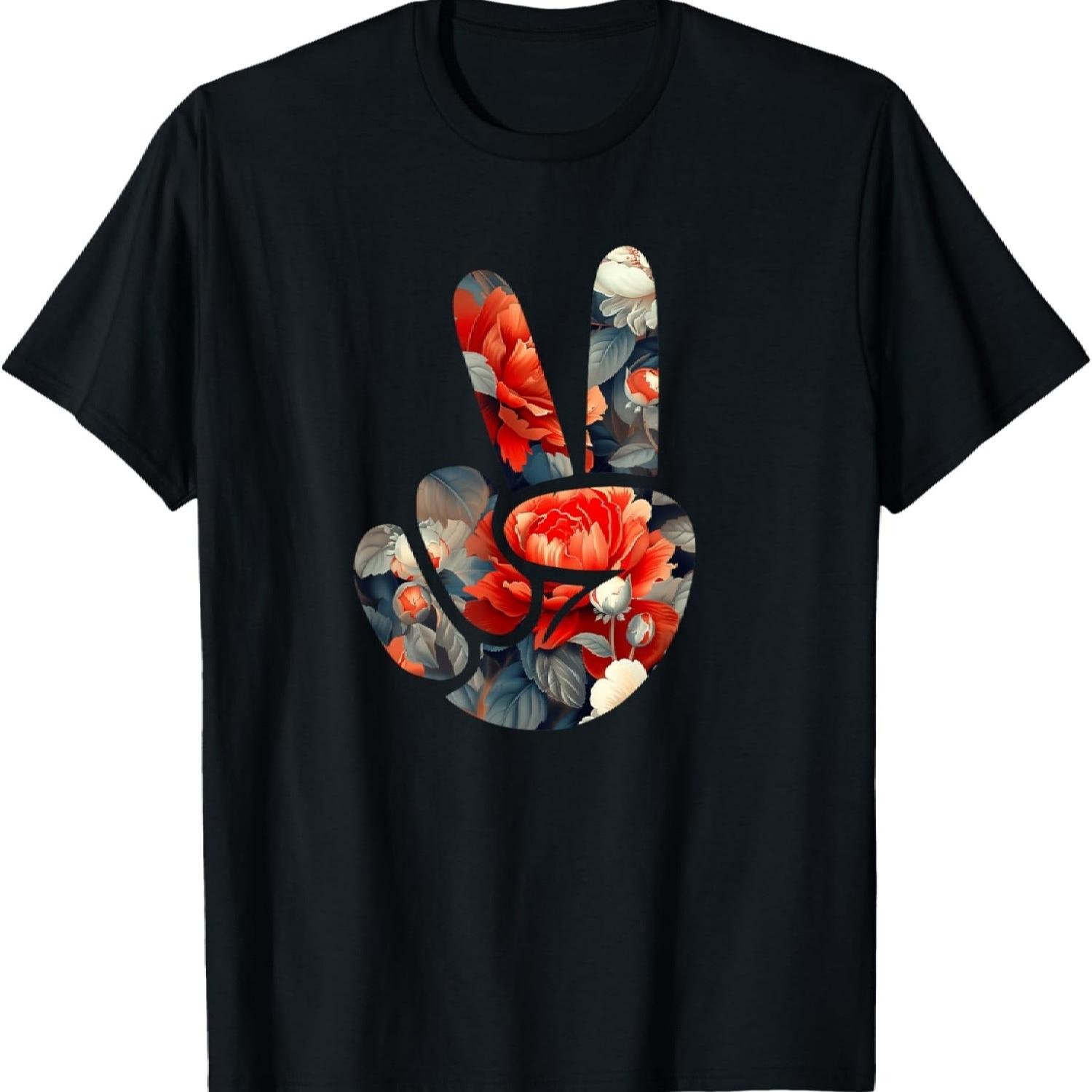 

Elegant Silhouette Wildflowers Floral Peace Sign Hand T-Shirt(70) XXXXXL чорний
