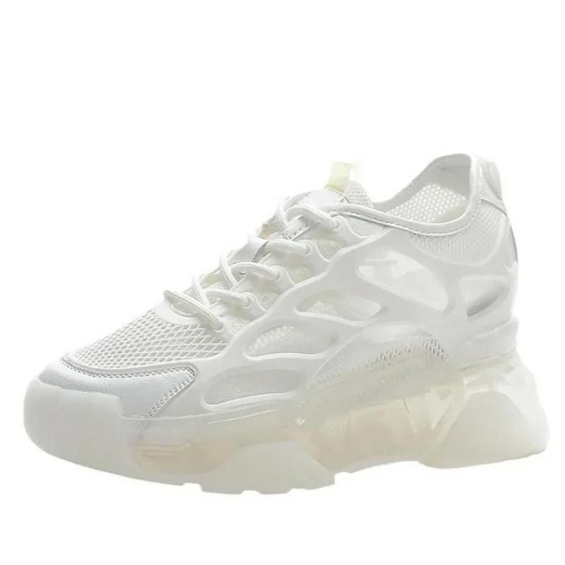 

Fashion 8cm Fashion Platform Wedge Sneakers Women Shoes Genuine Leather Breathable Air Mesh Women Summer Shoes Chunky Spring Autumn 2024 34 белый