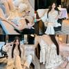 Ice Snow Silk Bunny Collar Pajamas Set With Lace Trim For Girls Home Wear
