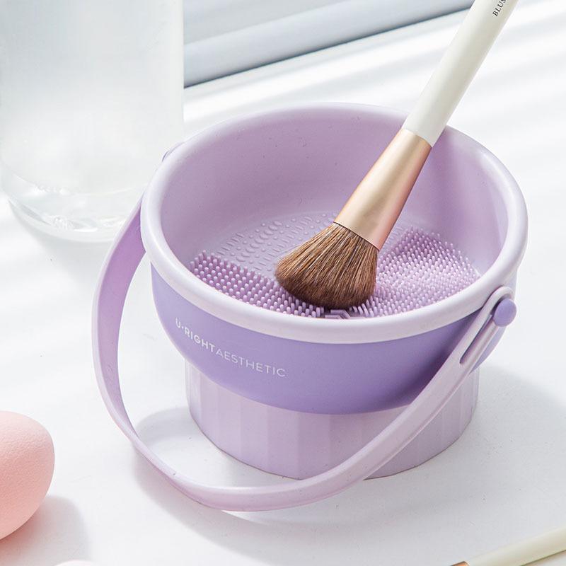 Makeup Brush Cleaning Bowl with Drying Rack Integrated Beauty Sponge Blender Cleaner Storage Holder All-in-one Cosmetic Washing & Drying Tool Set