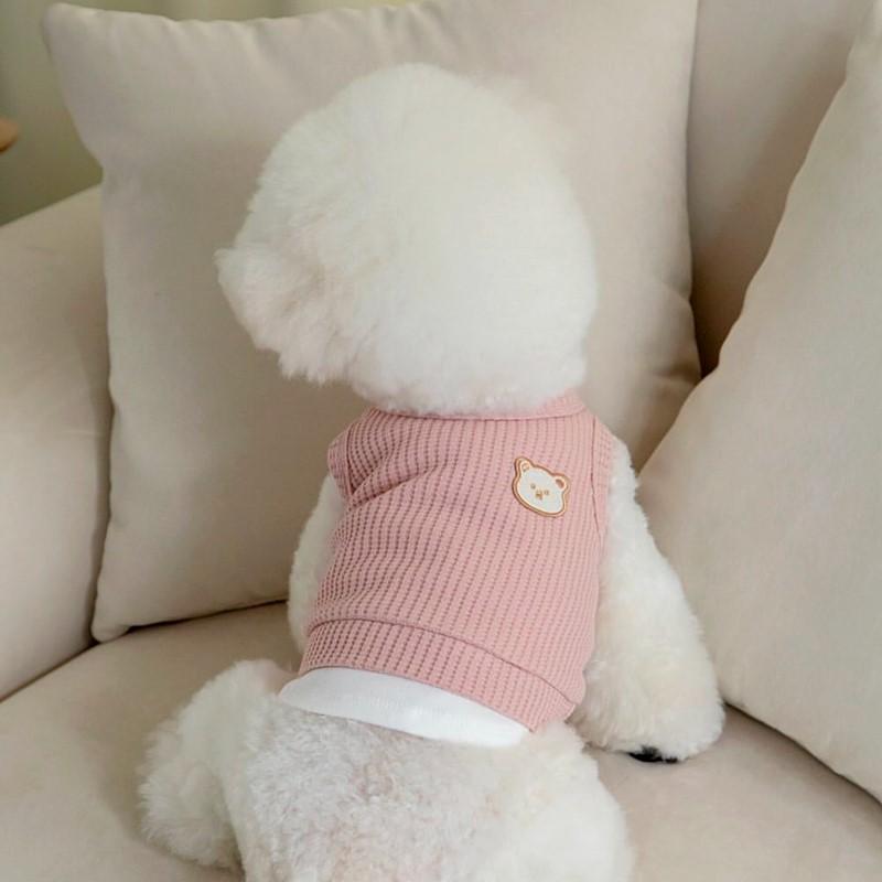 Pet Spring Waffle Tank Top Pet Thin Splicing Bear Short Sleeve Top Breathable Tank Top Small Dog Teddy Puppy Clothes