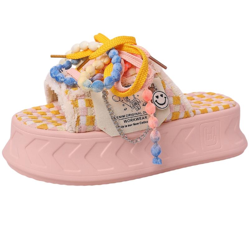 Design sense fashion cute color matching graffiti sandals women's summer non-slip cool slippers tide casual thick-soled slippers