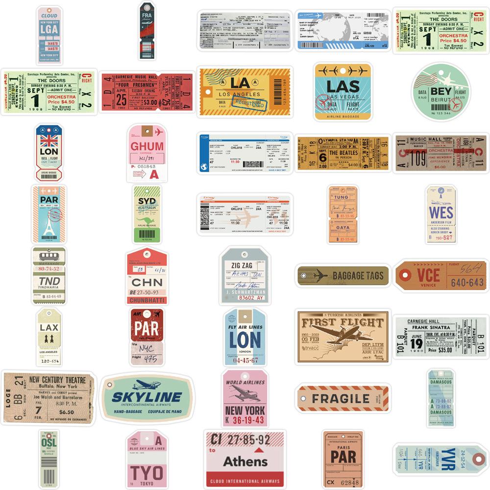 40 Cartoon Boarding Pass Graffiti Stickers Decorate Guitar Notebook Suitcase DIY Waterproof