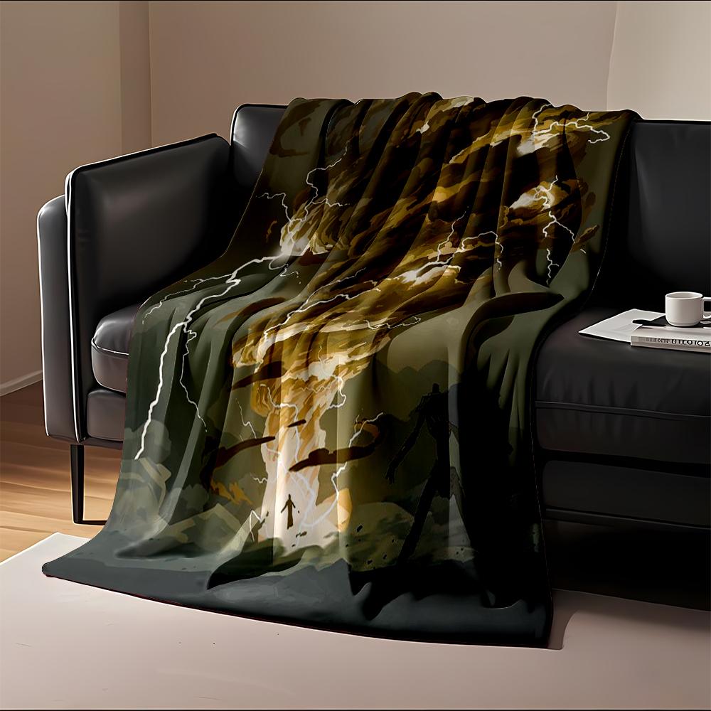 Epic Lightning Storm with Figures in Battle Flannel blanket for bedroom, living room, sofa, and nap sofas.
