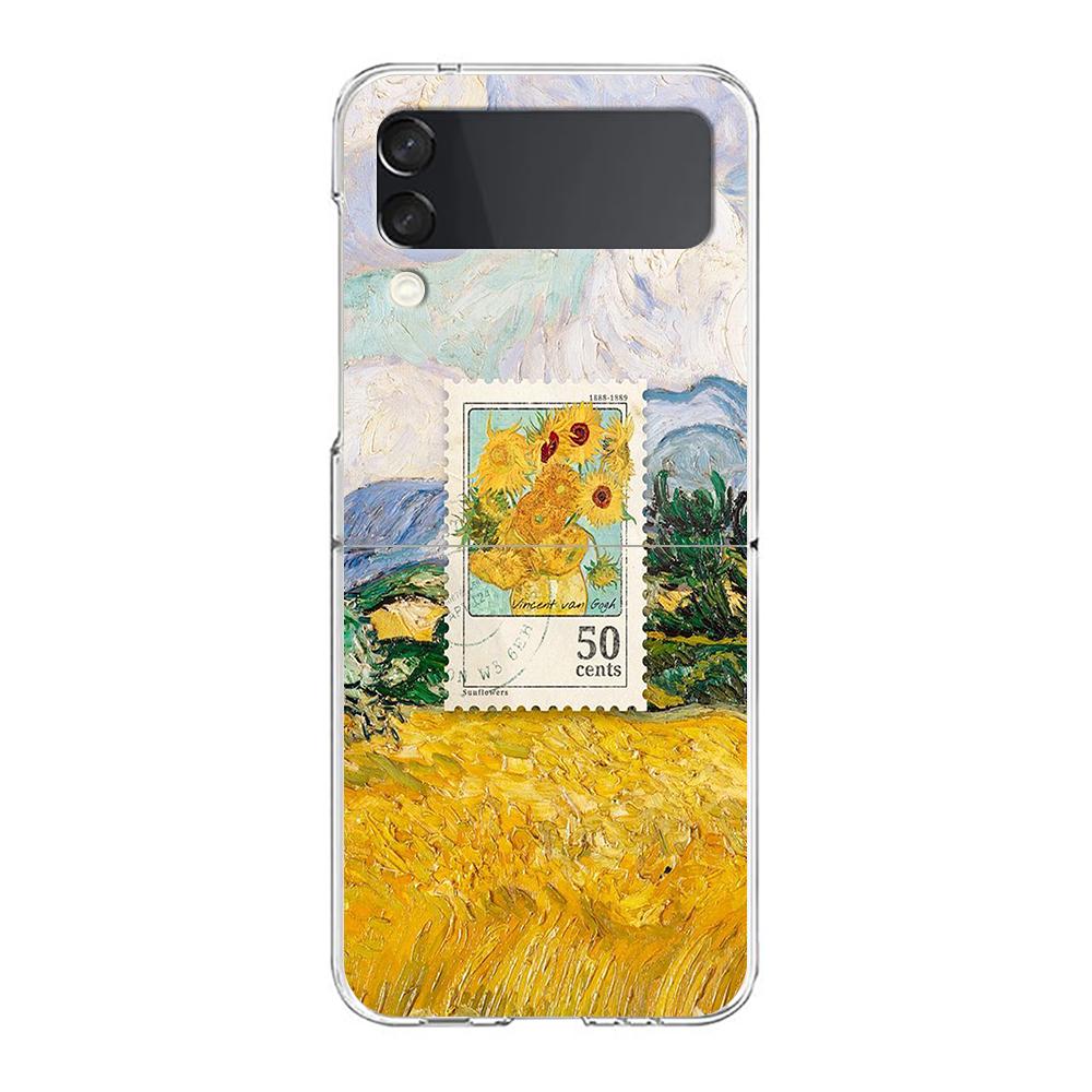 Transparent Phone Case For Samsung Galaxy Z Flip 3 4 5 6 7 Hard Folding PC Z Flip3 Flip4 Cover Vintage Stamp Puzzle
