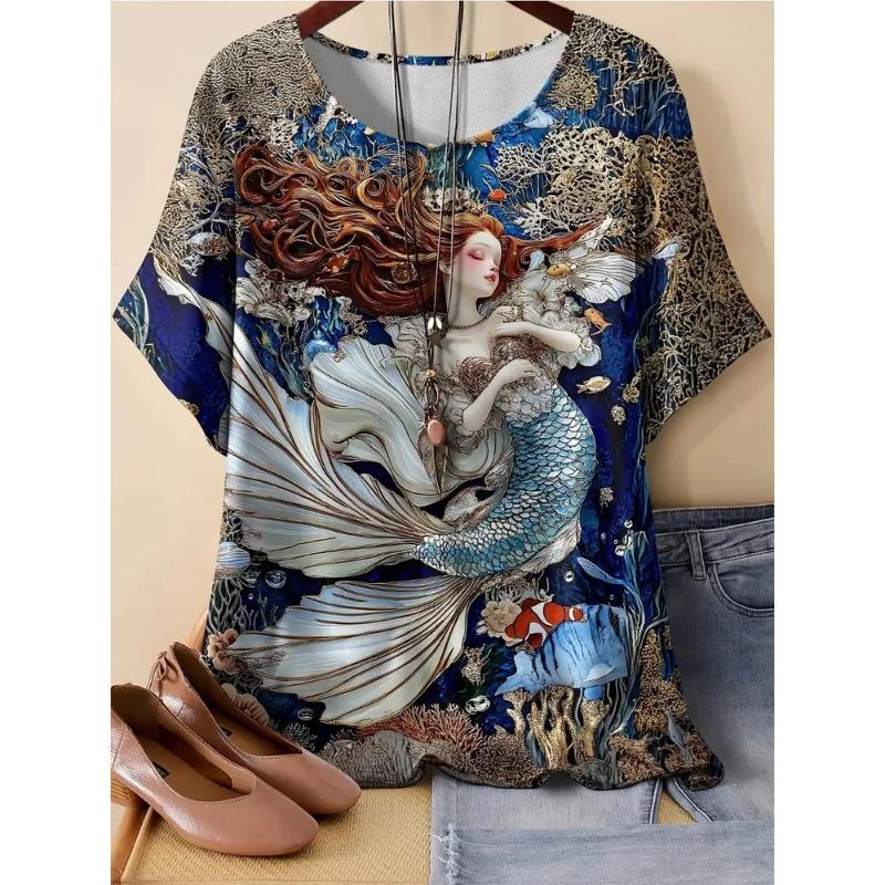 Fashionable women s round-neck short-sleeve 3D portrait color print portrait short-sleeve round-neck T-shirt XS