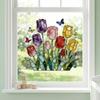 Self-adhesive Tulip Glass Stickers Waterproof Tulip Butterfly Wallpaper Tulip Window Decals  Window