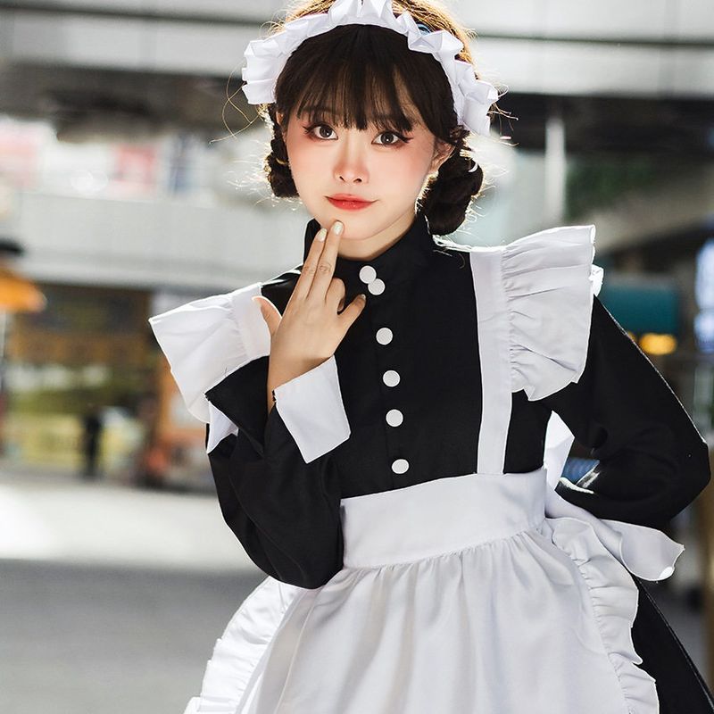 Black and White Maid Outfit, Japanese Gothic Style, Medium-Sized Women's Clothing, Lolita Maid Outfit, Stage Costume