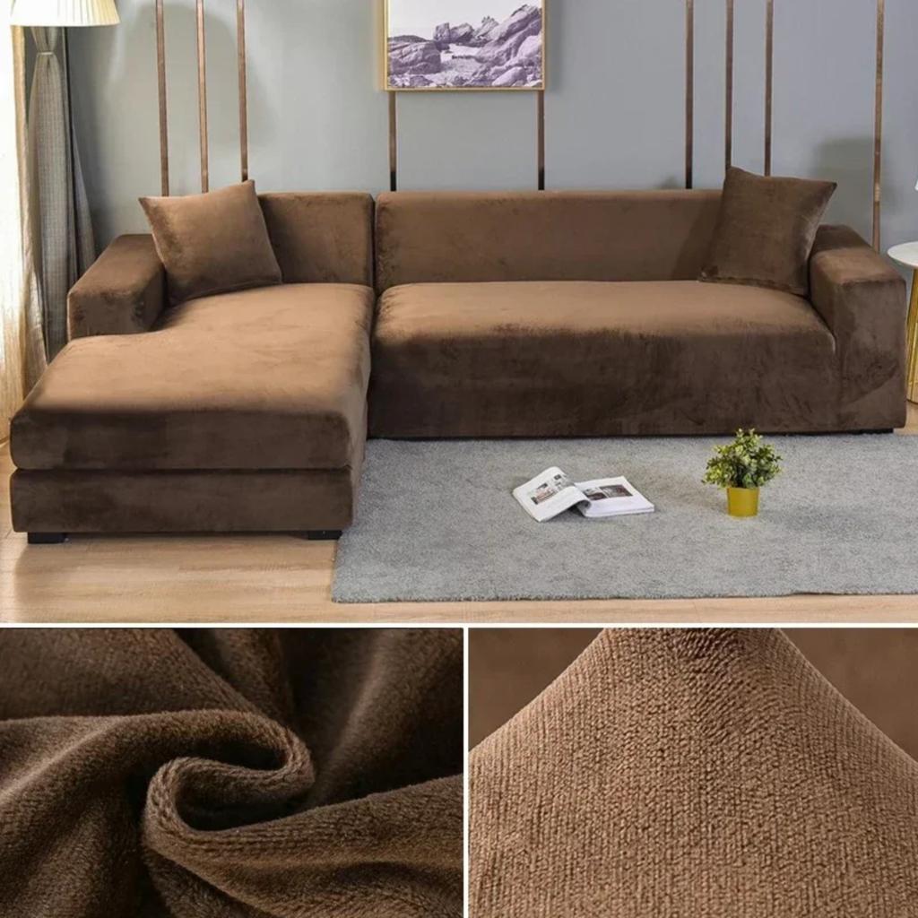 Solid Color Velvet Sofa Cover Elastic Thick L Shaped Corner Sofa Cover For Living Room Stretch Cover For 1/2/3/4 Seat Sofa Couch Armchair