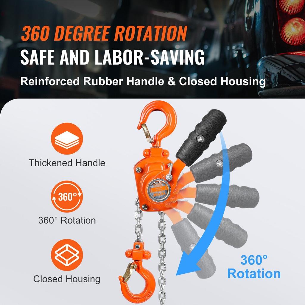 Manual Lever Chain Hoist, 1/4 Ton 550 Lbs Capacity 10 FT Come Along, G80 Galvanized Carbon Steel with Weston Double-Pawl Brake, Auto Chain Leading &