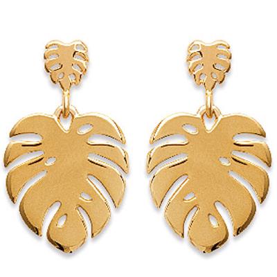 [Q6626] - Gold Plated 'Jungle' Earrings - 20x12 Mm (monstera)
