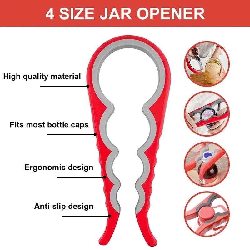 Burköppnare Multifunktionell fyra i en dryckesflasköppnare Cap Twister Fyrpositionsburköppnare Anti-Slip Cap Twister