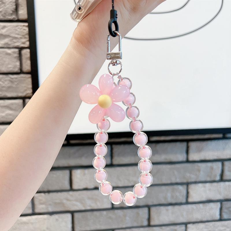 INS Candy Color Mobile Phone Lanyard Wrist Strap Women Girls Korean Beaded Flower Bracelet Anti-lost Case Bags Keys Pendant