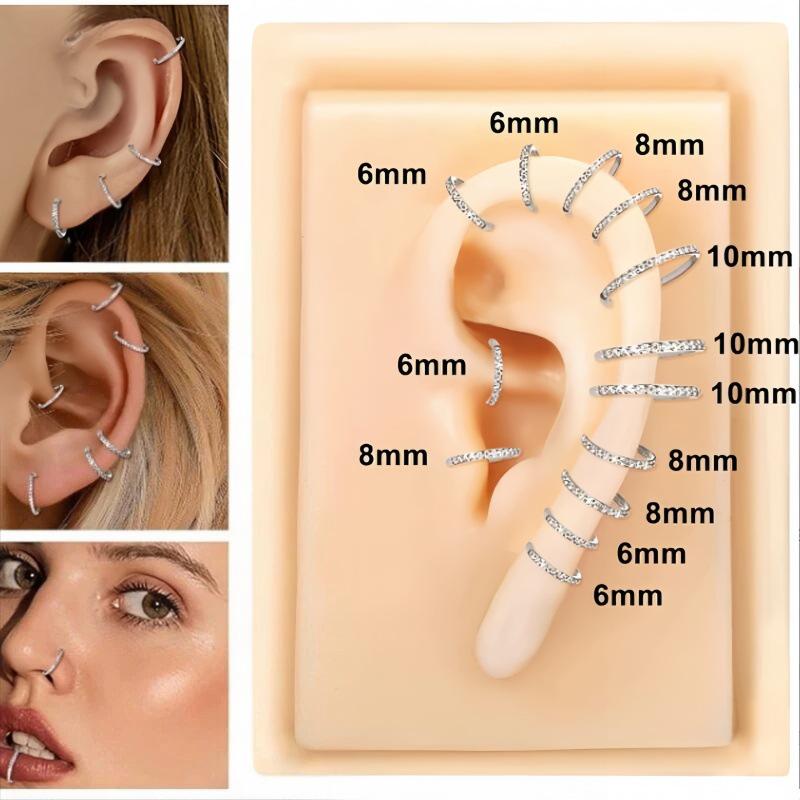 European & American Stainless Steel Zirconia Hoop Earrings and Seamless Nose Rings, Multi-functional Unisex Jewelry for Men and Women.