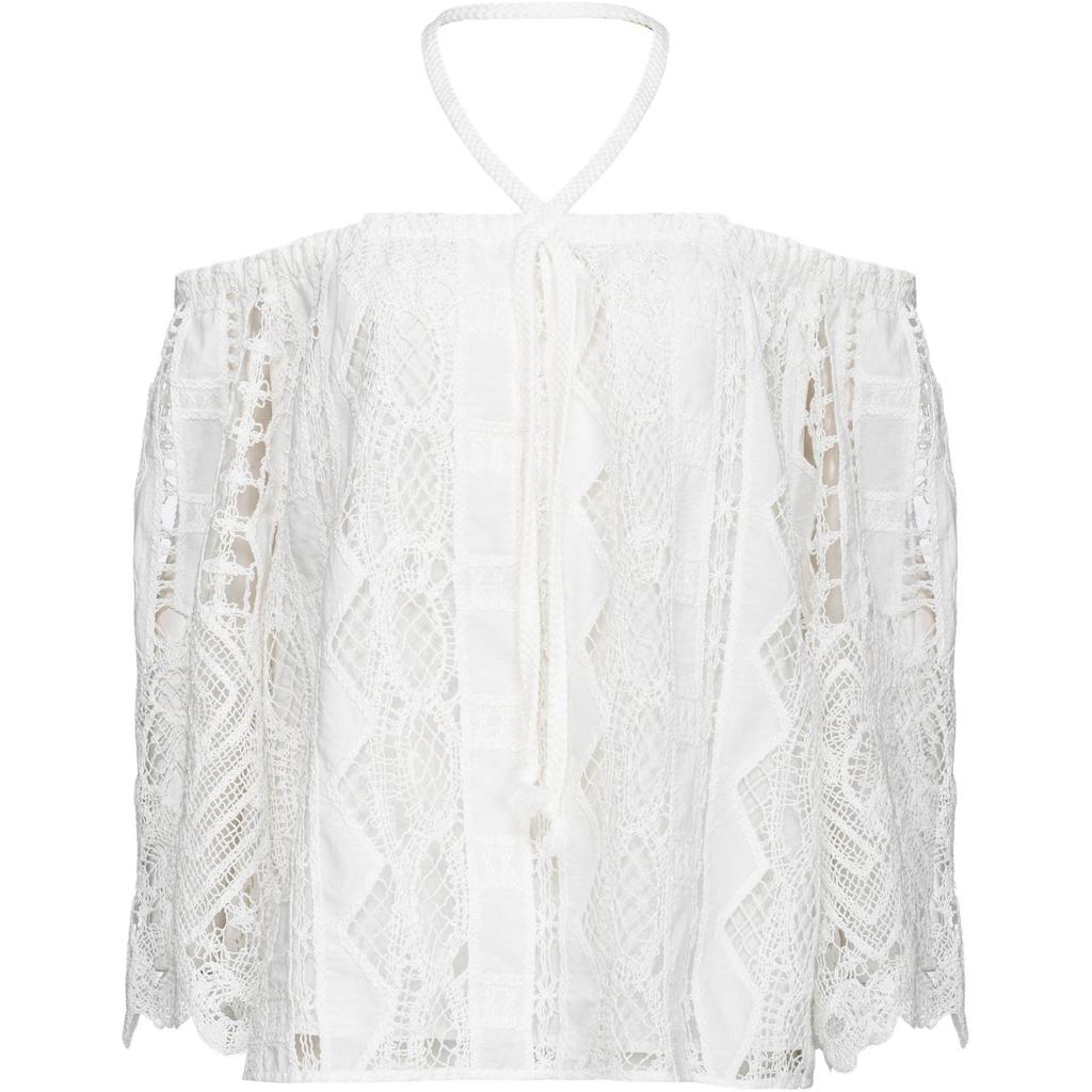 PINKO Halter Neck Off The Shoulder Lace Shirt Women tops White 104798A2G9-Z05