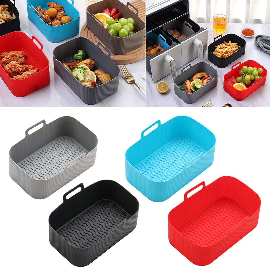 19.5x12.5x7cm Reusable Airfryer Silicone Basket Air Fryer Oven Baking Tray Rectangle Non Stick Air Fryer Basket Kitchen Tools