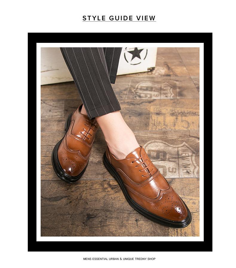 Men's 2025 Spring/Autumn British Style Brogue Leather Shoes: Pointed Toe, Large Size, Casual & Formal Wear, Breathable Design.
