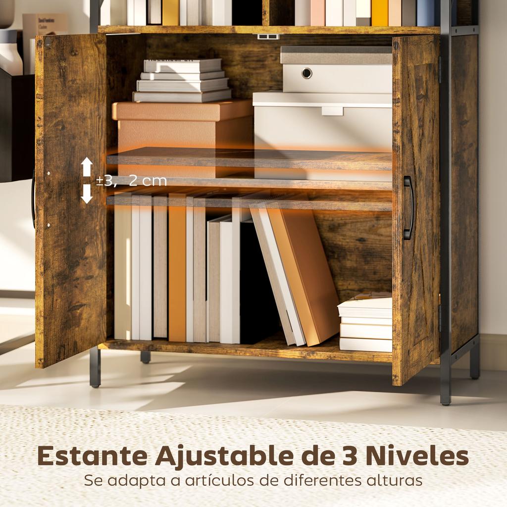 Bookshelf With 6 Open Compartments And Adjustable Shelf For Living Room Office 75x34x172 Cm Rustic Brown