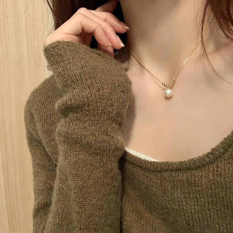 Natural Freshwater Pearl Pendant Necklace Women's Ins Niche Beauty 11K Gold Adjustable Light Luxury Neck Chain High Sense