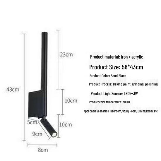 Nordic Style Adjustable LED Bedside Wall Lamp - Rotatable Reading Light for Bedroom or Study.