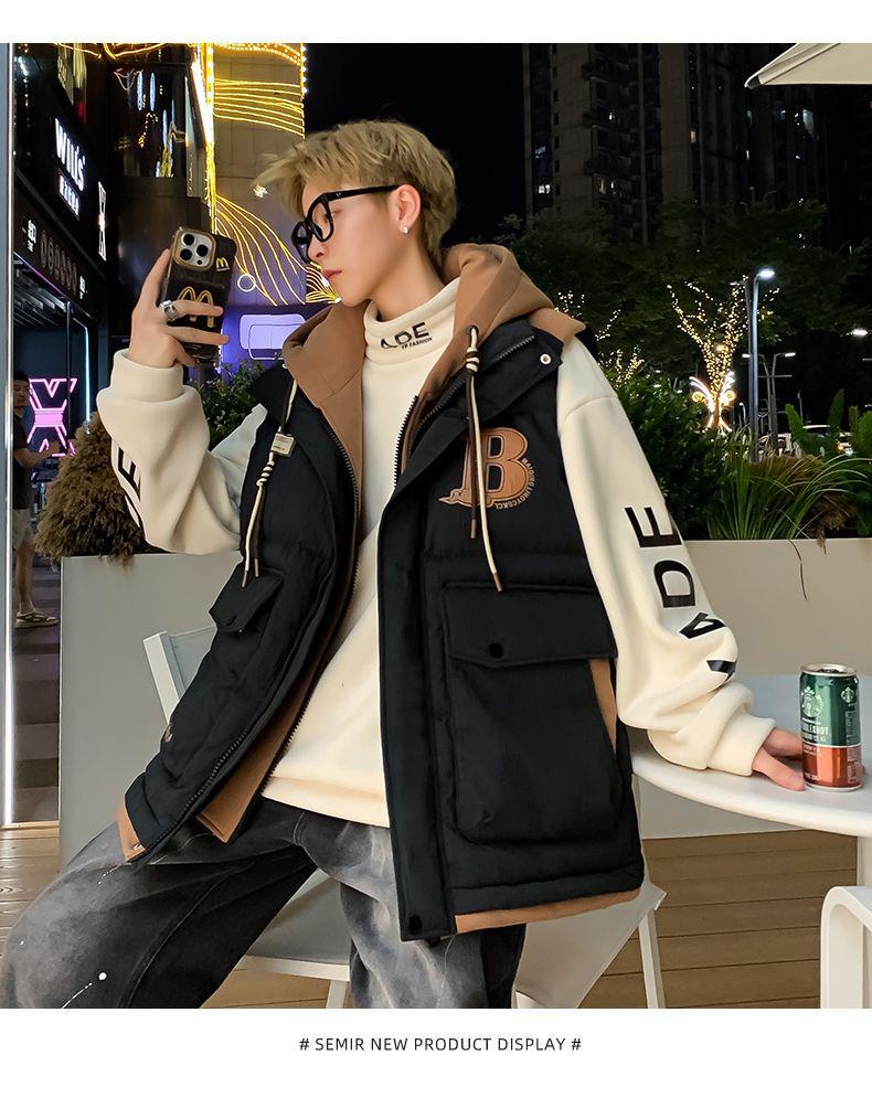 Men's Winter Two-Piece Look Vest: Thickened Down Cotton Casual Cape Coat