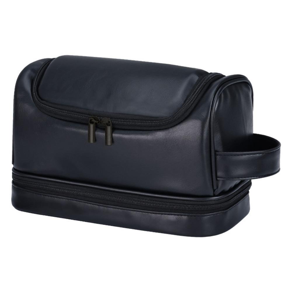 

Retro Large Capacity Men Toiletry Bag Waterproof Double layered Makeup Bag PU Leather with Hanging Hook Makeup Pouch Bathroom чорний