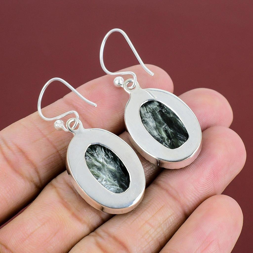 Seraphinit Örhänge Toppkvalitet Ädelstensörhänge Handgjorda Boho Smycken 925 Sterling Silver Örhänge Naturliga Seraphinit Smycken Gåvor Till Mamma