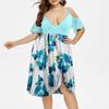 Women's High Waist Belly Concealing V-Neck Strapless Printed Plus Size Dress
