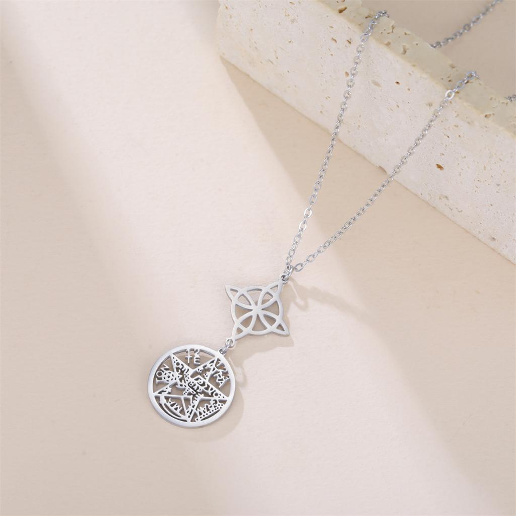 Wicca Witch Knot Necklace Stainless Steel Pentacle Tetragrammaton God Name Seal Pendant Chain Solomon Amulet Jewelry