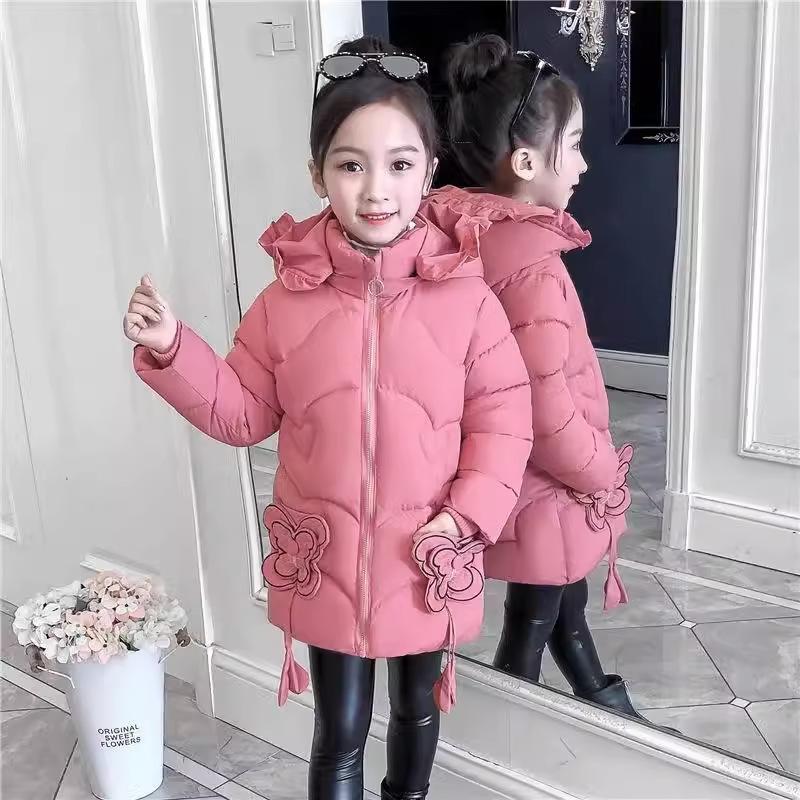 Girls' Winter Cotton-padded Jacket, Western-style Jacket, Children's Down Cotton-padded Jacket, Girls' Mid-length Baby Cotton-padded Jacket