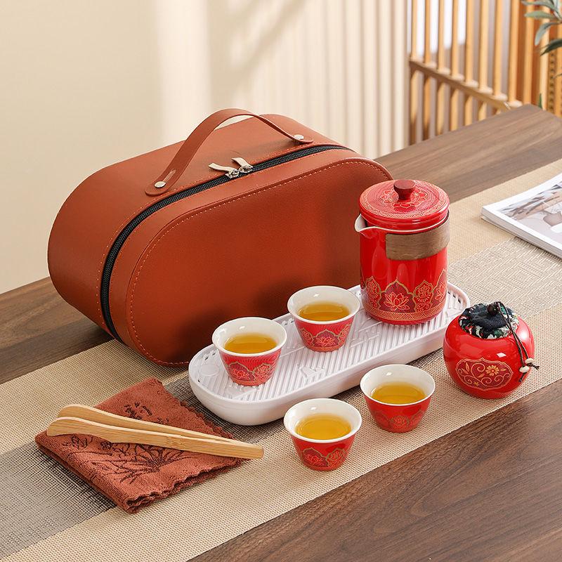 Portable Ceramic Gaiwan Tea Set - Customizable Chinese Style for Outdoor Camping, Business Souvenir with Logo.