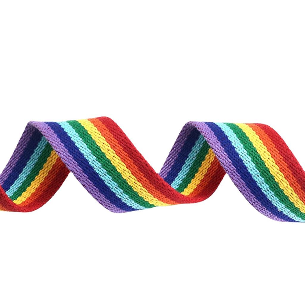 Woven Rainbow Webbing Jeans Belt Trendy Pants Belt Female Couple Trendy Personality Double Ring Buckle Belt