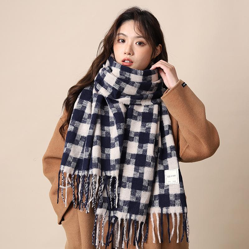 Scarf women's autumn and winter new plaid thickened shawl high-end atmosphere warm scarf
