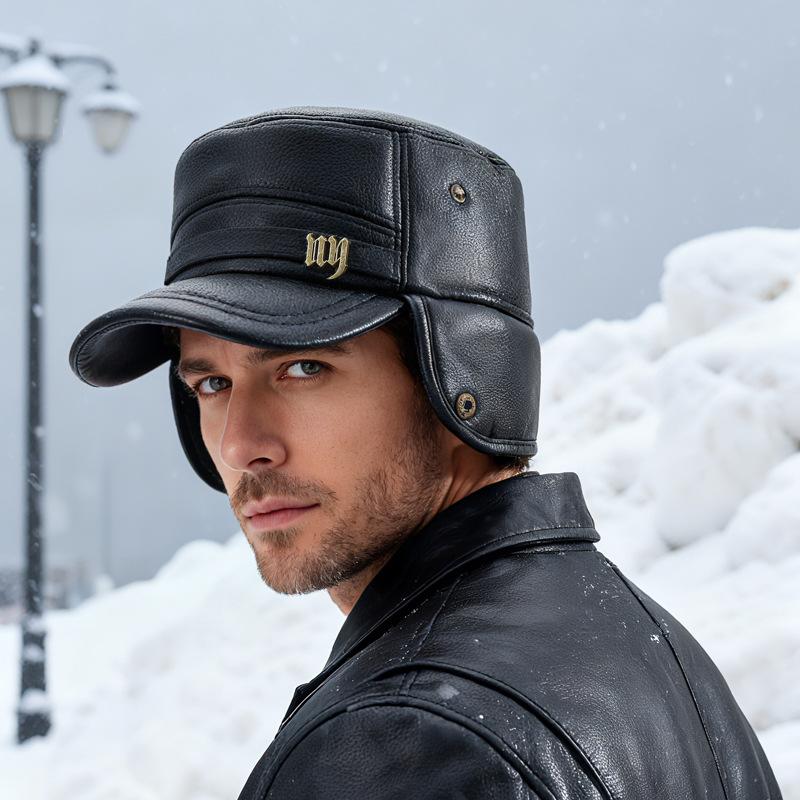 Herren Flachmütze Winter Warme Ohrenschutzmütze für Mittelalte und Ältere Bombermütze Dicke Kältefeste Mütze