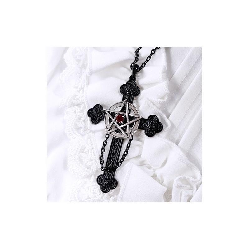Gothic Pentagram Cross Necklace With Alloy Pendant For Fashionable Women