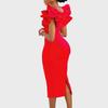 D3282 Women's Square Collar Ruffle Sleeve Commuter Party Dress
