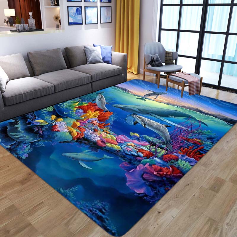 Beautiful Universe Purple Sky Zodiac Rug Living Room Bedroom Large Rug Aesthetic Floor Mat Ocean Dolphin Galaxy Whale Rug