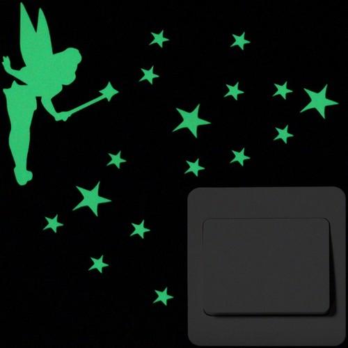 Luminous Cartoon Switch Sticker Glow in the Dark Cat Sticker Fluorescent Fairy Moon Stars Sticker Kid Room Decoration Home Decor