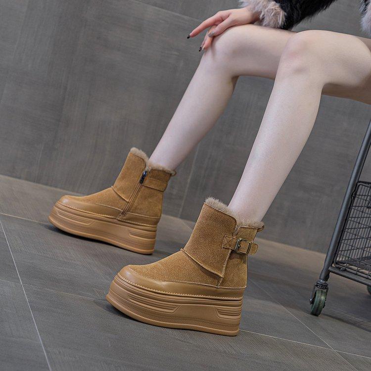 Internet celebrity super thick-soled velvet waterproof snow boots annual high-top warm cotton shoes short boots
