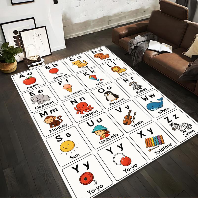 Alphabet Animals and Objects Rug Non-slip Rug Suitable for Living Room and Bedroom Sofas.