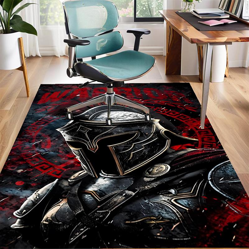 Gladiator Helmet Polyester Carpet, Soft Indoor Mat for Office Chair, Living Room, Computer Desk - Decorative Home Office Rug Design